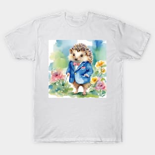 Cute Hedgehog in a blue jacket watercolor illustration T-Shirt